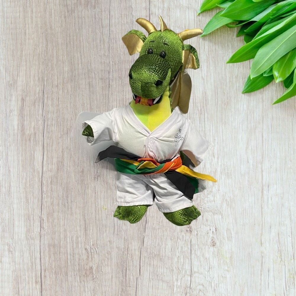 Build A Bear BAB FIRE BREATHING Large 20” Green Dragon Plush KUNG FU KARATE BELT - Picture 2 of 9
